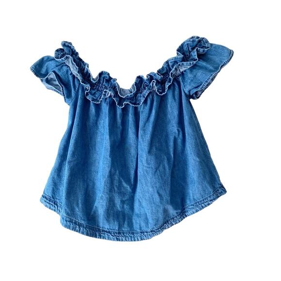 Free People Maxine Off Shoulder Cotton Denim Jean Top size XS - Picture 3 of 9